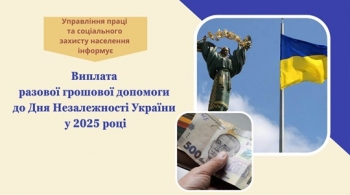 Виплата разової грошової допомоги  до Дня Незалежності України у 2025 році